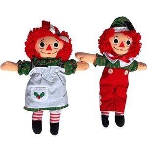 Raggedy Ann & Andy Christmas 12" Holiday Set Candy Cane Outfit Red Green